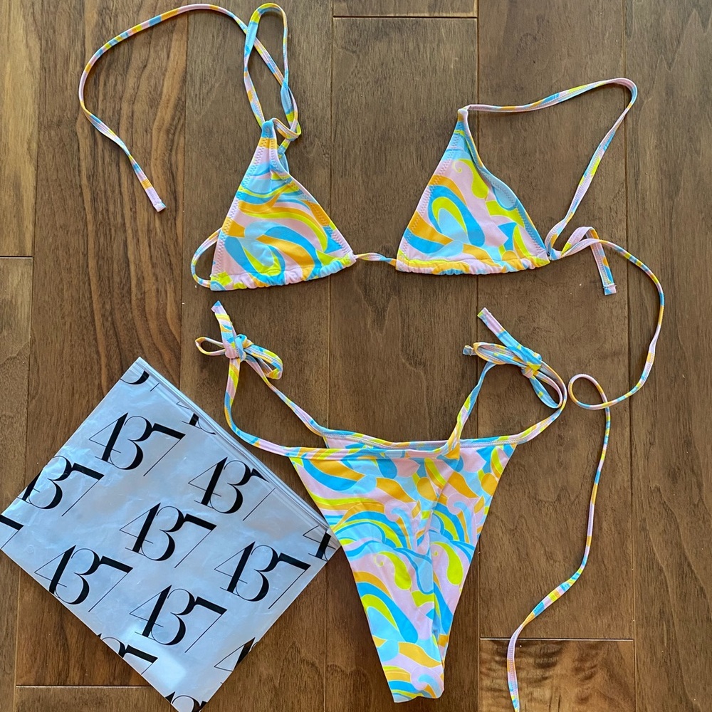 Pastel Swirl Tie-String Bikini Top & Bottom - Multicolor